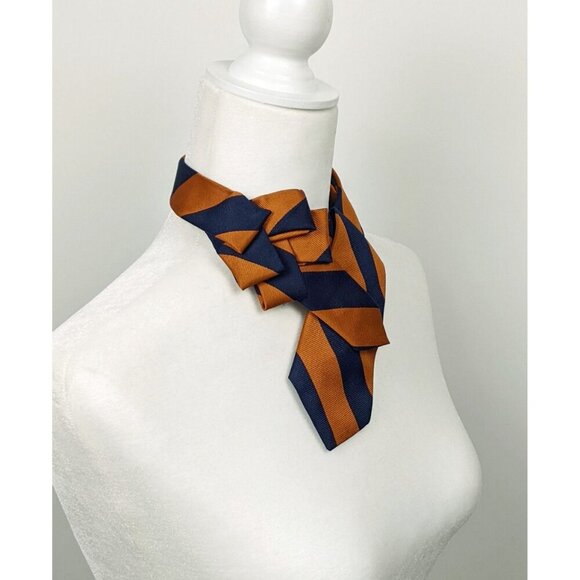 Ogsplosh Ascot Scarf Made From A Repurposed Necktie Navy & Orange Stripes NEW - Picture 4 of 7